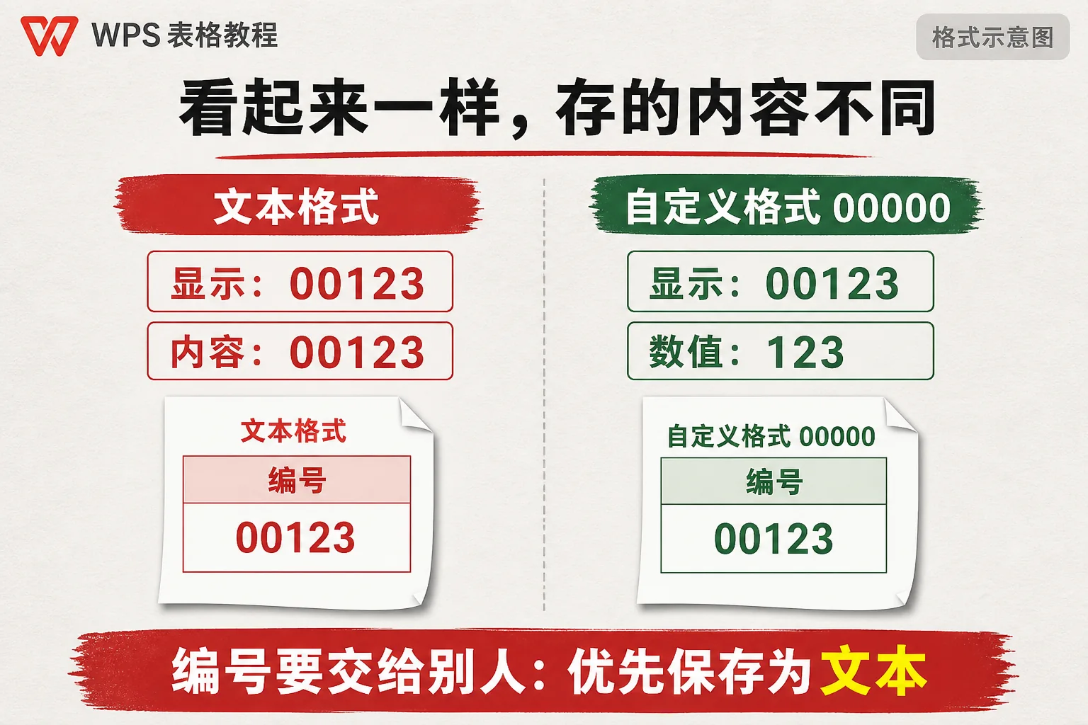 WPS文本编号与自定义补零显示的区别示意